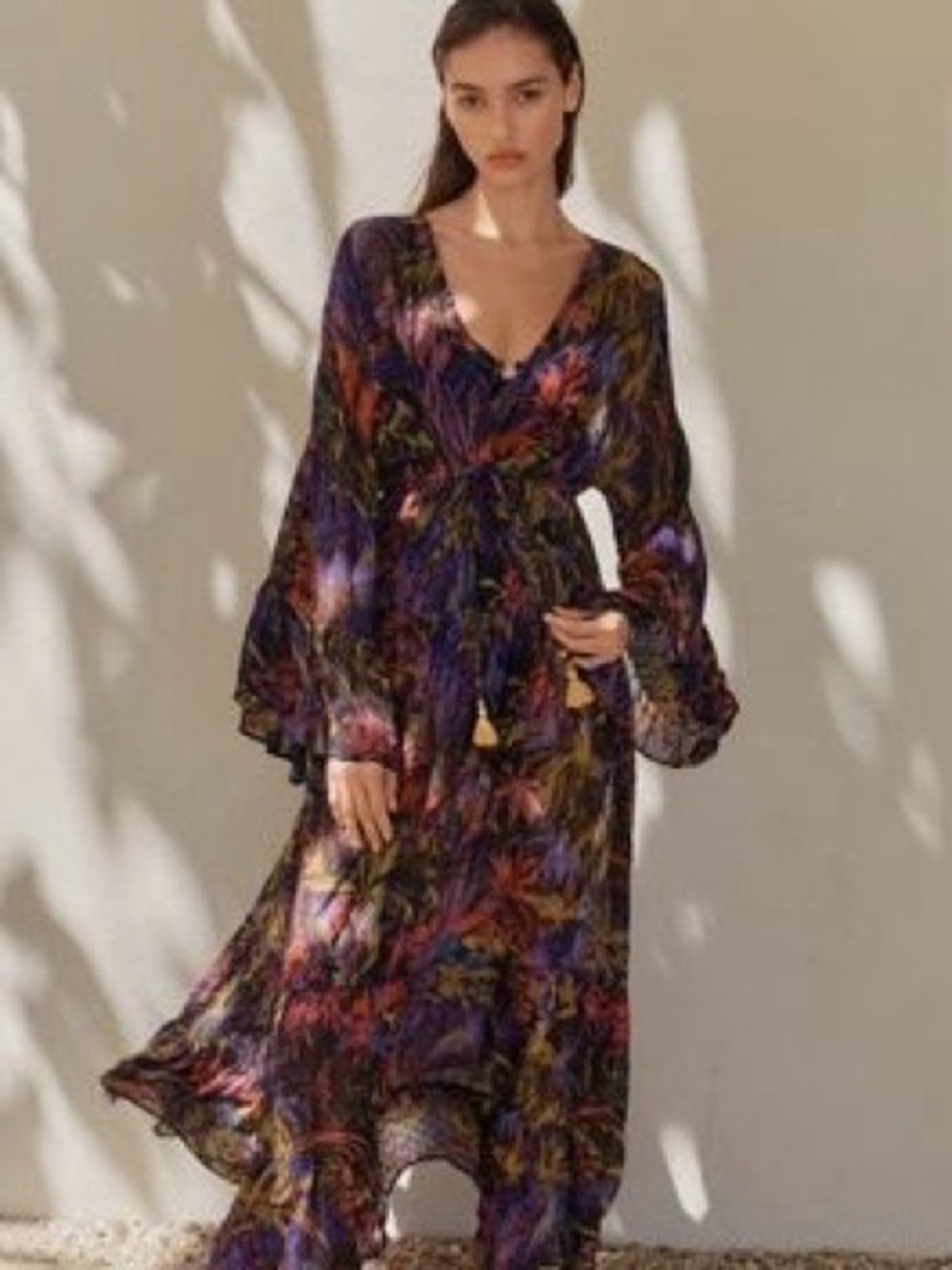 NWT ANTHROPOLOGIE Bohemian V-Neck Floral Maxi Dress in Purple